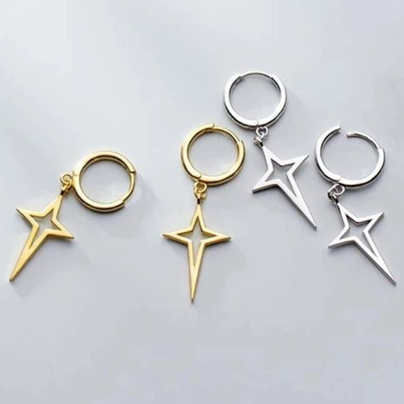 Jewelry - *NEW 925 Sterling Silver Star Huggie Hoop Earrings